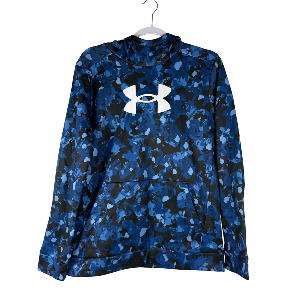 Under Armour UA Boys Loose Fit Fleece Hoodie Camo Print Blue Black Size XL Youth